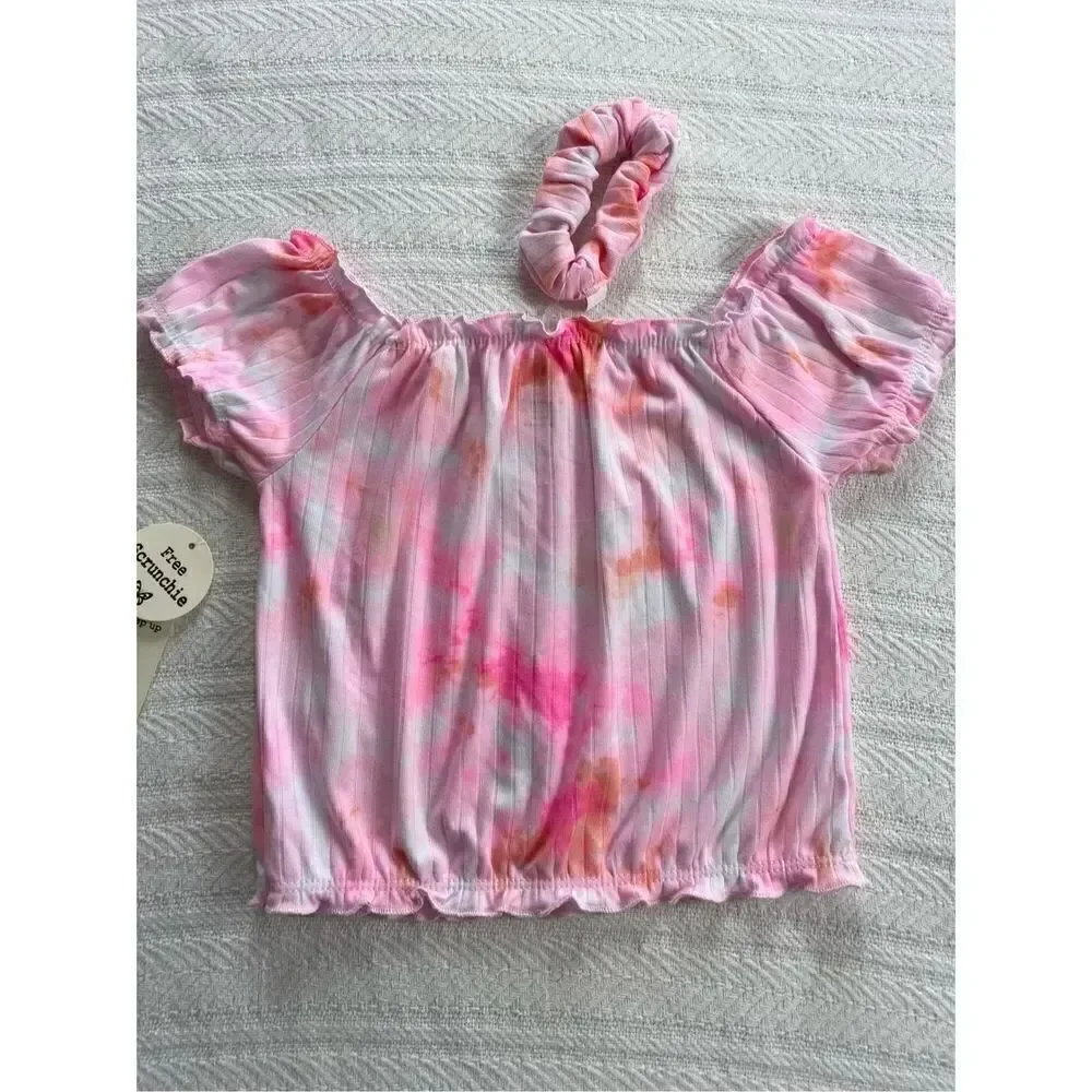 ONE STEP UP Girl’s Small (4) Pink Top with Matching Scrunchie